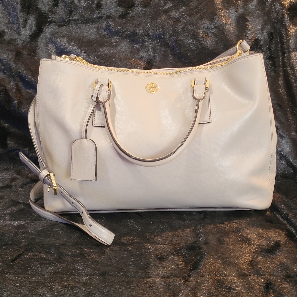 Tory Burch Robinson Saffiano Leather Double Zip Tote | Gray